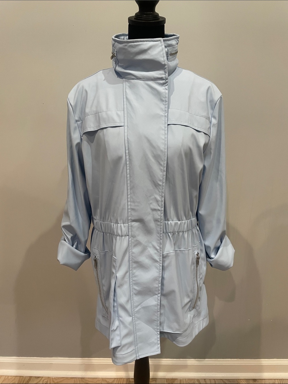 Women's Light Blue Utility Jacket with High Collar